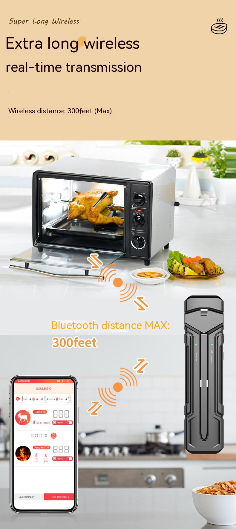 Wireless Kitchen Oven Thermometer connect with Phone app