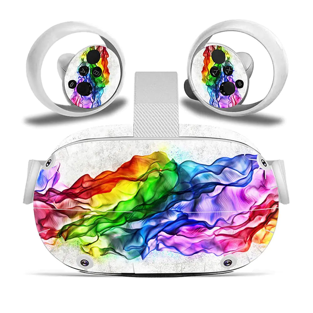 FOTTCZ Vinyl Decal Skin for Oculu Quest 2 VR Headset and Controllers Sticker Decorate Virtual Reality Devices Protective Accessories - Rainbow Band