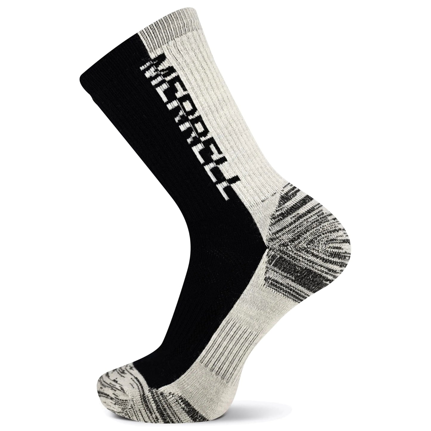 Merrell Unisex-Adults Mens and Womens Zoned Cushioned Wool Hiking Crew Socks-1 Pair Pack-Breathable Arch Support Black/White Logo Small-Medium