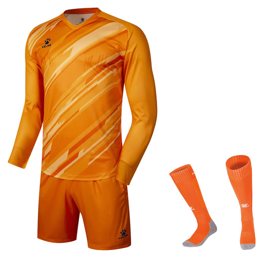 KELME Soccer Goalkeeper Jersey Pro Set Uniform - Padded Goalkeeper Shirt Shorts Socks - Mens Goalie Jersey Adults Kids (Orange X-Large)