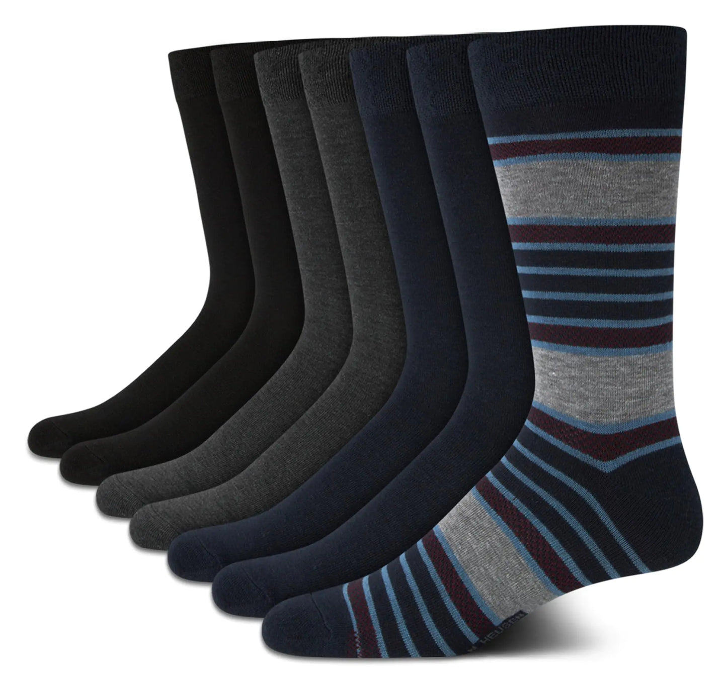 Van Heusen Mens Dress Socks - 7 Pack Soft Stretch Crew-Length Work Socks for Men - Moisture Wicking Mens Crew Socks (6-12.5) Size 6-12.5 Black/Blue Stripe