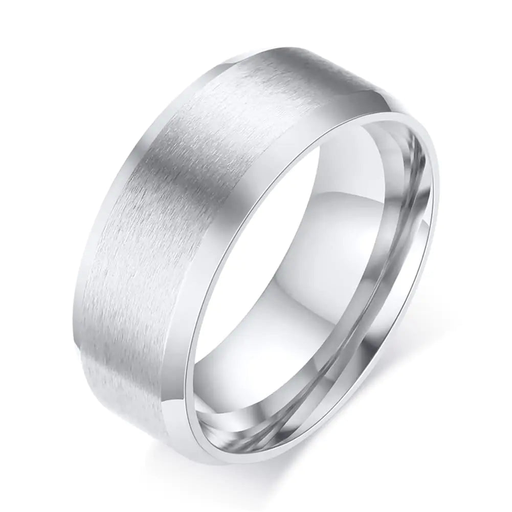 SWOPAN Mens Basic Ring Brushed Matte Ring 8MM Stainless Steel Rings for Men Women Classical Simple Engagement Wedding Bands Matte Finished Beveled Polished Edges Comfort Fit Jewelry Silver Size 14