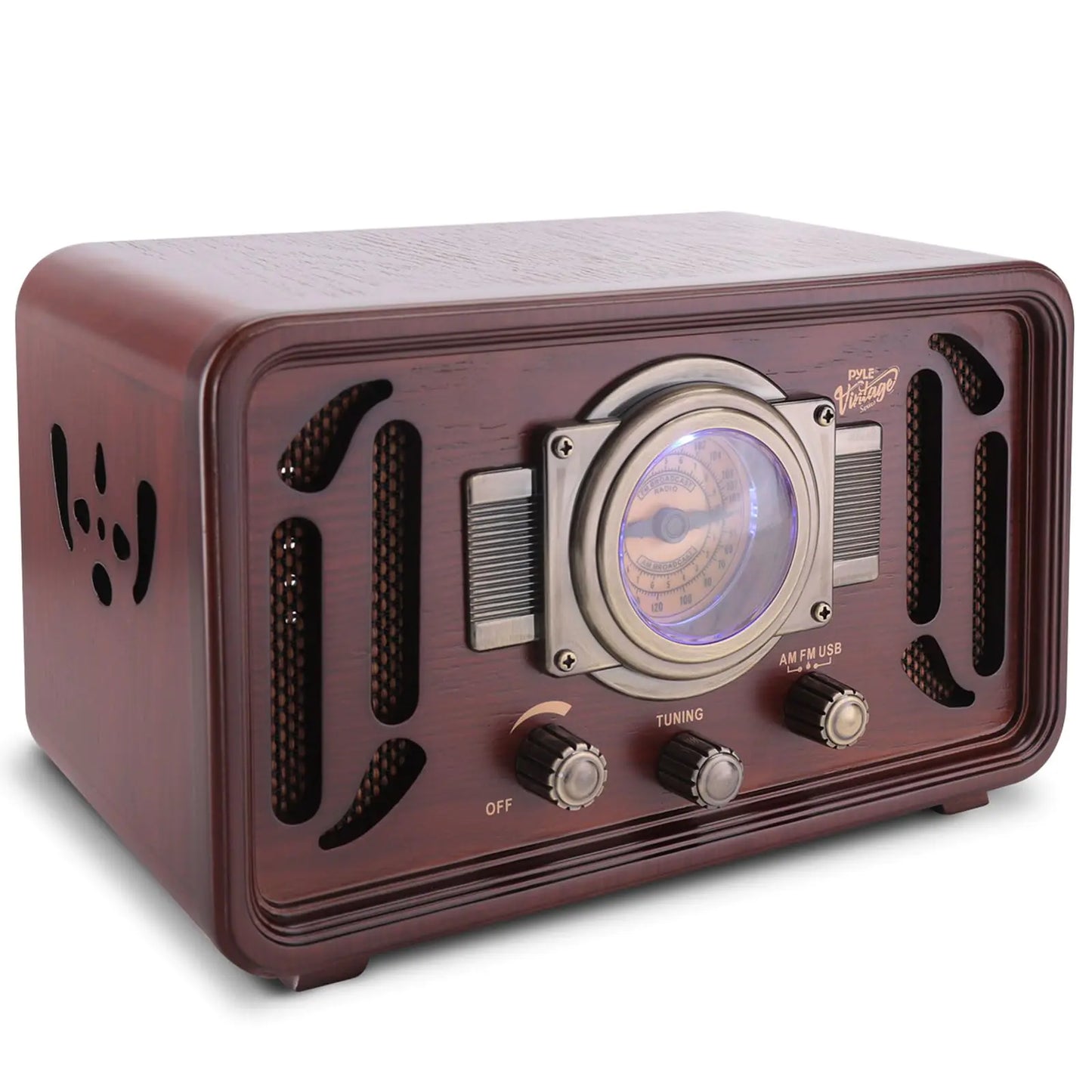 Pyle Retro Wireless Bluetooth Radio Speaker - Classic Vintage Style Audio Sound Receiver System w/Built-in Stereo Speakers USB SD Card Slot AUX RCA MP3 AM/FM Tuner - Pyle PUNP34BT