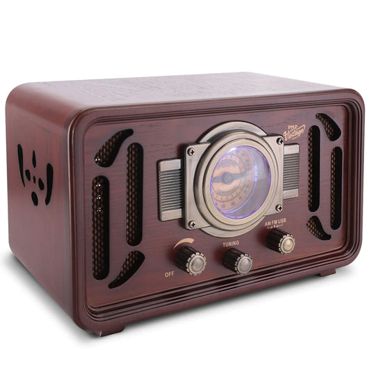 Pyle Retro Wireless Bluetooth Radio Speaker - Classic Vintage Style Audio Sound Receiver System w/Built-in Stereo Speakers USB SD Card Slot AUX RCA MP3 AM/FM Tuner - Pyle PUNP34BT