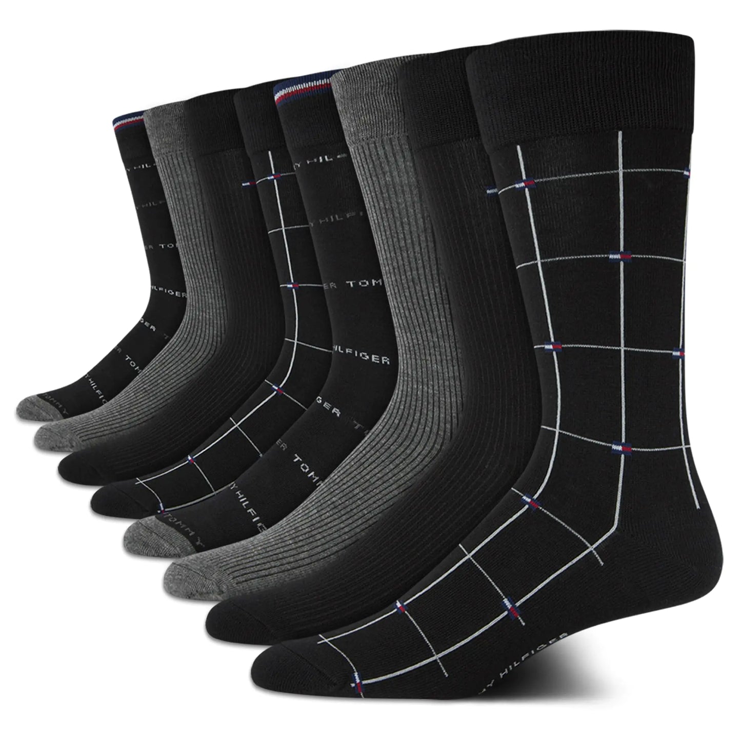Tommy Hilfiger Mens Dress Socks - 8 Pack Comfort Stretch Crew Socks for Men - Crew Length Breathable Mens Work Socks (7-12) Size 7-12 BlackGrey