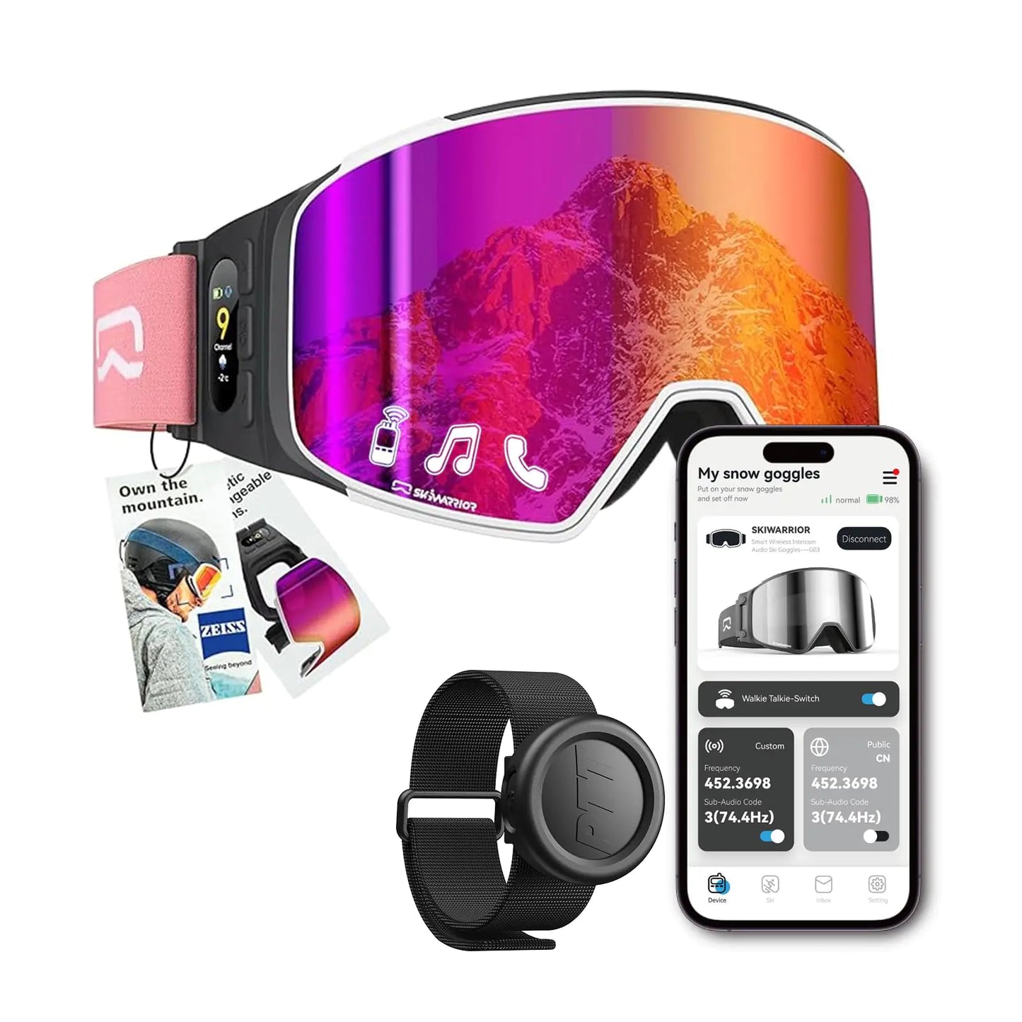 SKIWARRIOR G02 Smart Ski Goggles With Interchangeable Magnetic LensesSnow Goggles Walkie-Talkie Play Music Answer Call