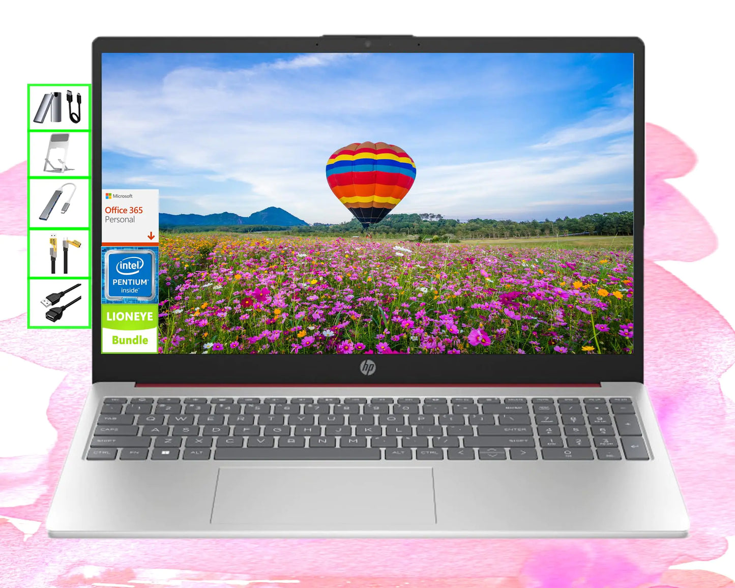 HP AI-Powered Laptop with Microsoft Office&1TB Cloud Storage Included for 1-Year| 15.6" HD PC| 16GB RAM| 128GB SSD & 128GB External SSD| Intel 4-Core CPU| Webcam| Copilot Ready| Win11| Red| LE Bundle