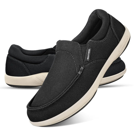Mens Slip On Shoes - Breathable Casual Loafers Shoes for Plantar Fasciitis with Arch Support - Orthopedic Mens Boat Shoes for Daily Walking (Black 10)