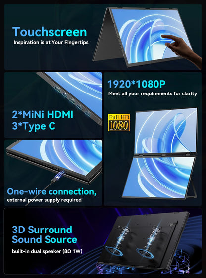 UPERFECT 18.5'' 100Hz 1080P Touch Screen Dual Triple Portable Monitor IPS HDR Second Display Foldable Laptop PC Gaming Monitors