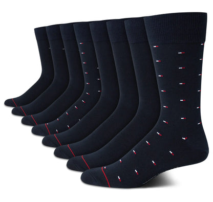 Tommy Hilfiger Mens Dress Socks - 8 Pack Breathable Active Stretch Fabric Comfort Crew Socks - Dress Socks for Men (7-12) Size 7-12 Navy