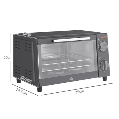 Mini Oven, 9L Countertop Electric Grill, Toaster Oven With Adjustable Temperature, Timer, Dishwasher Safe Baking Tray And Wire Rack, 750W, Grey