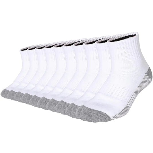 Toe Sole Heel Mens Moisture Wicking Athletes SocksBreathable Combed Cotton Cushion Ankle Socks Bulk(US13-15White2)