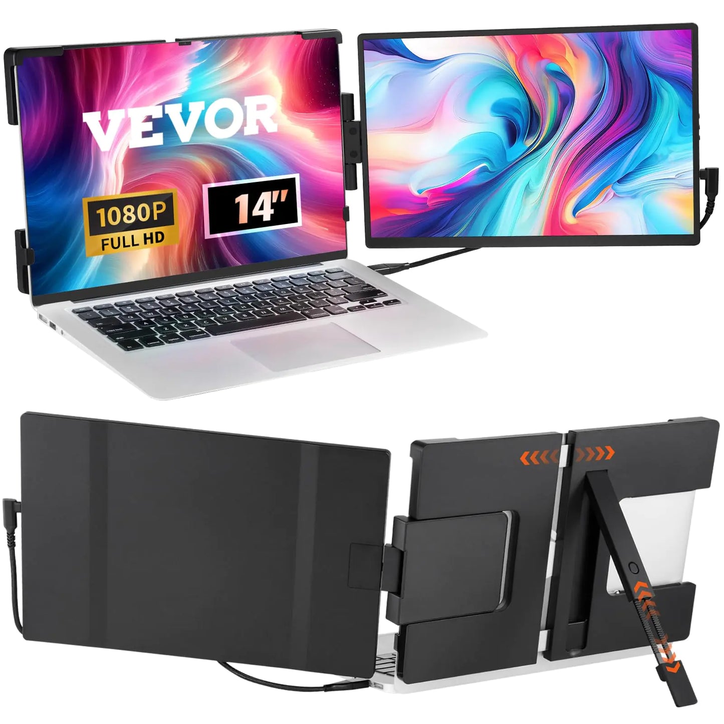 VEVOR Portable Laptop Screen Extender 14" FHD 1080P IPS Dual Extended Monitor for 13"-17" Laptop Swivel Portable Monitor USB-C/USB-A/Mini HDMI Port Compatible with Mac/Wins/Android/Switch/PS5