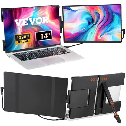 VEVOR Portable Laptop Screen Extender 14" FHD 1080P IPS Dual Extended Monitor for 13"-17" Laptop Swivel Portable Monitor USB-C/USB-A/Mini HDMI Port Compatible with Mac/Wins/Android/Switch/PS5