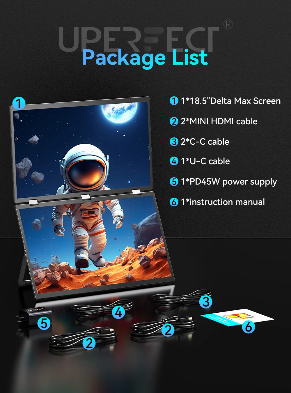 UPERFECT 18.5'' 100Hz 1080P Touch Screen Dual Triple Portable Monitor IPS HDR Second Display Foldable Laptop PC Gaming Monitors