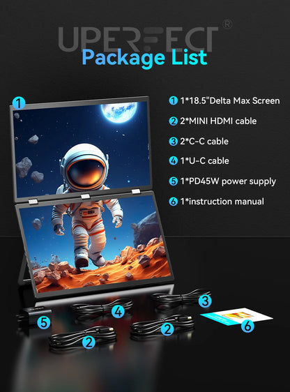 UPERFECT 18.5'' 100Hz 1080P Touch Screen Dual Triple Portable Monitor IPS HDR Second Display Foldable Laptop PC Gaming Monitors