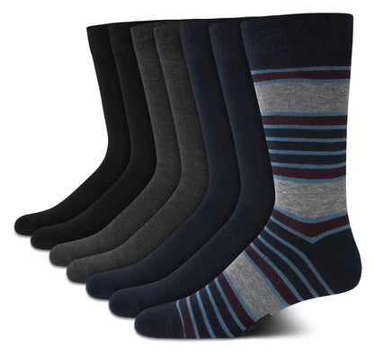 Van Heusen Mens Dress Socks - 7 Pack Soft Stretch Crew-Length Work Socks for Men - Moisture Wicking Mens Crew Socks (6-12.5) Size 6-12.5 Black/Blue Stripe