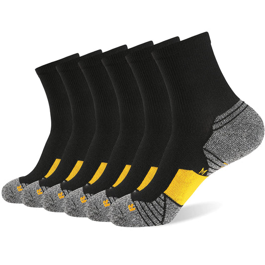 WANDER Mens Athletic Socks 6 Pairs Ankle Socks for Men Sports Low Cut Running Socks 6-9/10-12/12-14 (6 Pairs Black Yellow Shoe Size: 6-9)