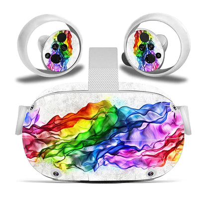 FOTTCZ Vinyl Decal Skin for Oculu Quest 2 VR Headset and Controllers Sticker Decorate Virtual Reality Devices Protective Accessories - Rainbow Band