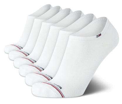 Tommy Hilfiger Mens Athletic Socks - Cushion No Show Ankle Socks (6 Pack) Size 7-12 White Stripe