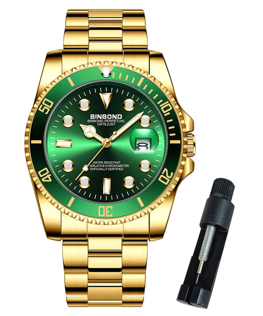 BINBOND Watches for Men Stainless Steel Rotatable Bezel Classic Dress Waterproof Luminous Luxury Big Face Business Date Mens Wrist Watch