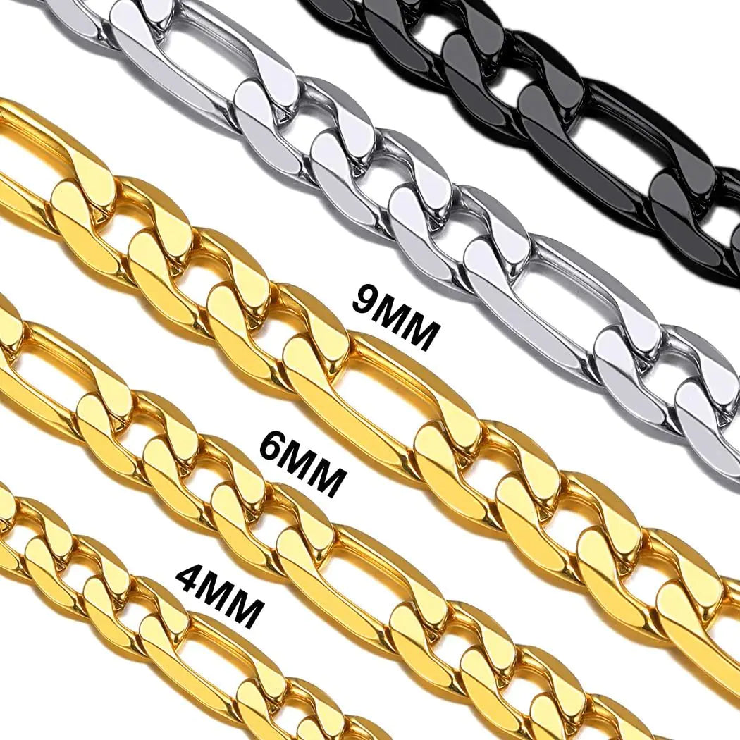 Suplight Mens Gold Figaro Chain 6MM 18 Inch Stainless Steel Chunky Figaro Link Chain Choker Necklace for Women