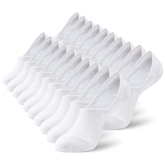 MONFOOT Womens and Mens 10 Pairs Breathable No Show Non slip White Socks Medium multipack