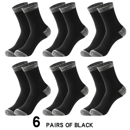 6 Pairs of Men's Cotton Winter Socks - Casual & Warm