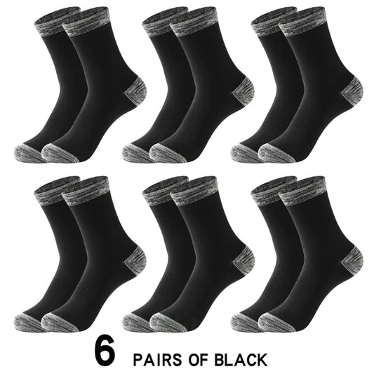 6 Pairs of Men's Cotton Winter Socks - Casual & Warm