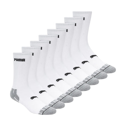 PUMA Mens 8 Pack Crew Socks White/Black 10-13