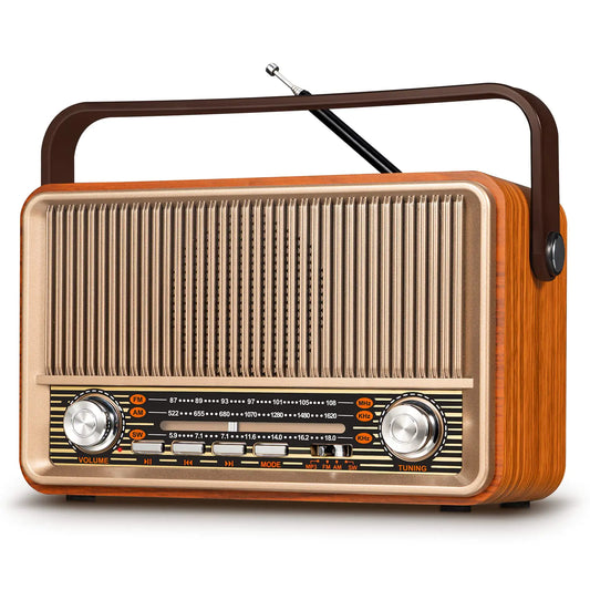 【2024 Newest】 PRUNUS J120 Retro Vintage Radio AM FM Portable Shortwave Radio with AC Rechargeable Battery Operated Radio with Best Reception Loud Speaker Support AUX/TF Card/USB Playing