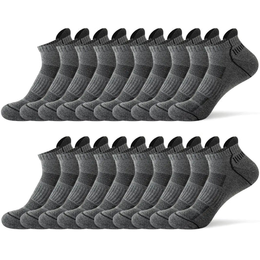 JOYNÉE 10 Pairs Mens ankle running socks mens athletic low cut socks with TabGreySock Size:10-13