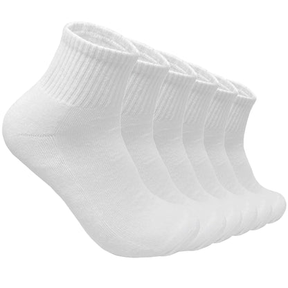 Glory Max Mens 95% Cotton Ankle Socks 6 Pairs White Solid Quarter Crew Athletic Socks for Sports Work Casual Daily Wears