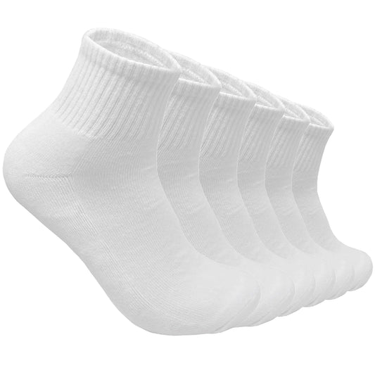 Glory Max Mens 95% Cotton Ankle Socks 6 Pairs White Solid Quarter Crew Athletic Socks for Sports Work Casual Daily Wears