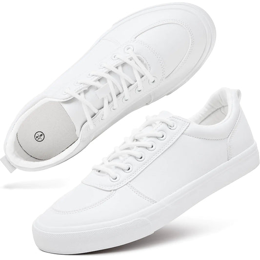 yageyan Mens White Shoes Low top PU Sneakers White Tennis Shoes for Mens Comfortable Casual Walking Shoes(White) 11