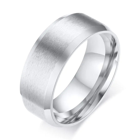 SWOPAN Mens Basic Ring Brushed Matte Ring 8MM Stainless Steel Rings for Men Women Classical Simple Engagement Wedding Bands Matte Finished Beveled Polished Edges Comfort Fit Jewelry Silver Size 14