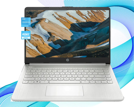 HP Laptop Computer 14 HD Display Laptops for Business & School Intel Celeron N4120 8GB RAM 256GB(128GB SSD+128GB Card)+128GB Portable External SSD Windows 11 Wi-Fi Webcam USB-C RK Bundle