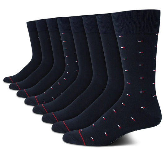 Tommy Hilfiger Mens Dress Socks - 8 Pack Breathable Active Stretch Fabric Comfort Crew Socks - Dress Socks for Men (7-12) Size 7-12 Navy