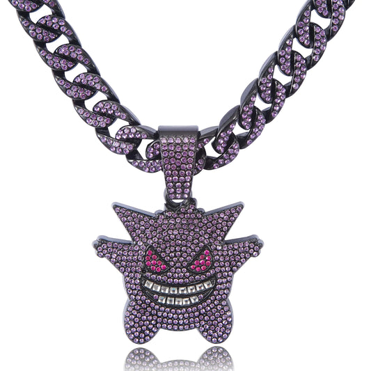 Choolfson Miami Mens Cuban Link Chain Silver Gold Plated Bling Cuban Necklace Diamond Chain for Men Women 13MM iced out chain Hip Hop pendant Jewelry. (Black Purple Chain+Elves 20 inches)