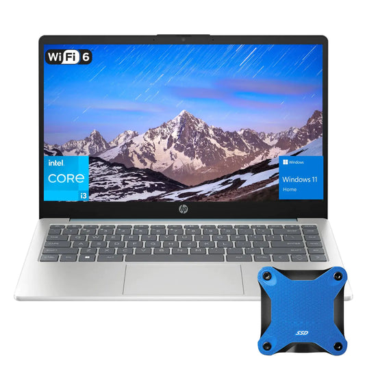 HP Portable Laptop 14" HD Display Intel Core i3-N305 16GB RAM 512GB SSD with External 512GB Storage Webcam Wi-Fi 6 HDMI Windows 11 Home Blue
