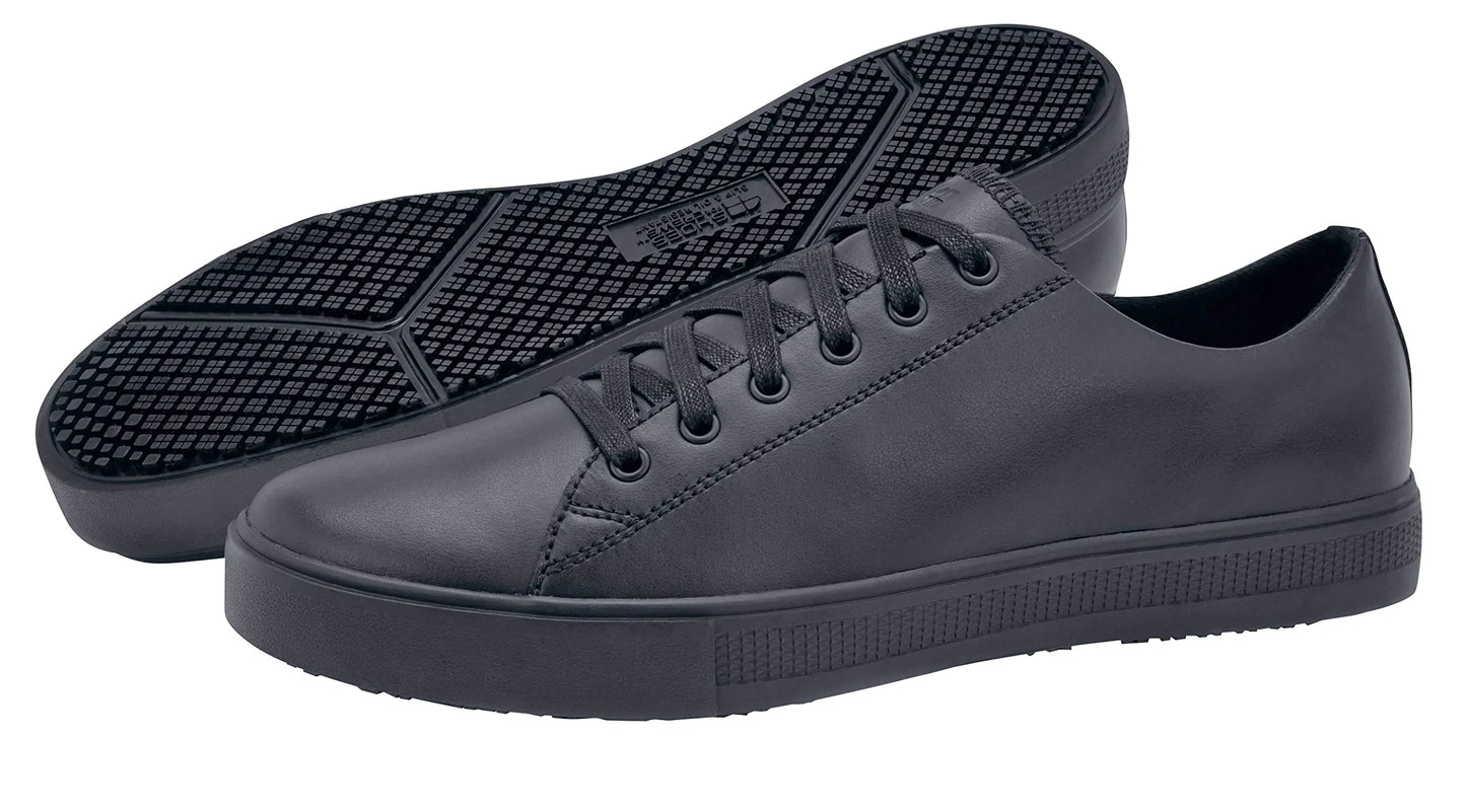 Shoes for Crews Old School Low-Rider Mens Womens Unisex Leather Work Shoes Slip Resistant Water Resistant Black Mens 7.5 / Womens 9 Wide