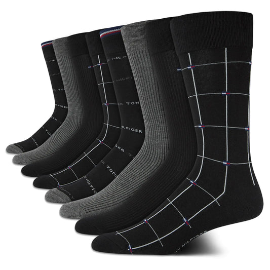 Tommy Hilfiger Mens Dress Socks - 8 Pack Comfort Stretch Crew Socks for Men - Crew Length Breathable Mens Work Socks (7-12) Size 7-12 BlackGrey