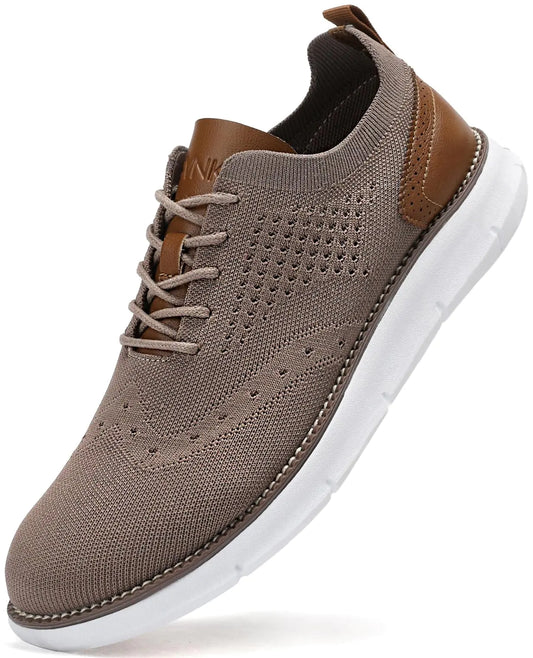 SVNKE Mens Casual Dress Oxfords Shoes Breathable Knit Leisure Fashion Sneakers Lightweight Comfortable Walking Shoes Brown 8.5