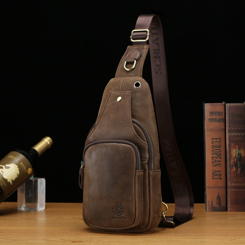 European And American Retro First-Layer Cowhide Mens Front Sling Bag
