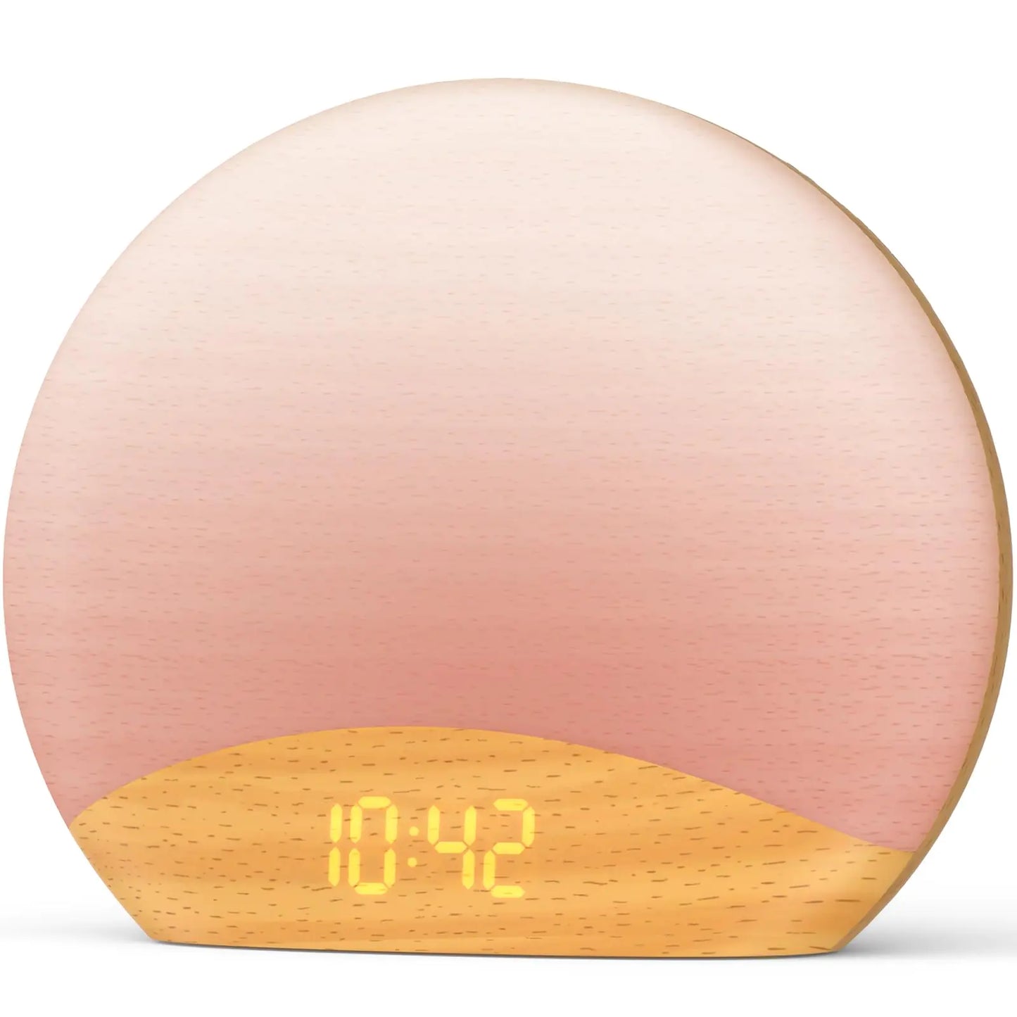 HOUSBAY Wood Grain Sunrise Alarm Clock- Natural Wake Up Light FM Radio Bluetooth Speaker Dimmable Nightlight & Display- Soothing Morning Routines