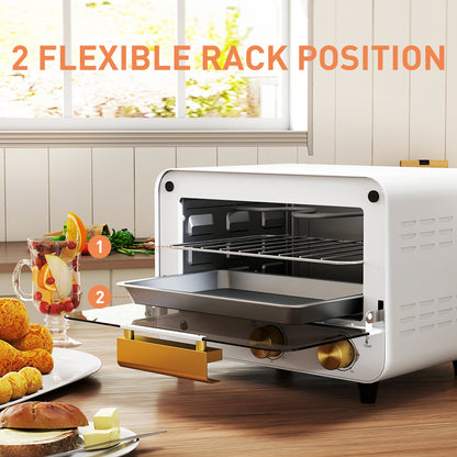 Small Toaster Oven, 12L Multifunction Mini Countertop Oven With Glass Door, Adjustable Temperature And Timer, White