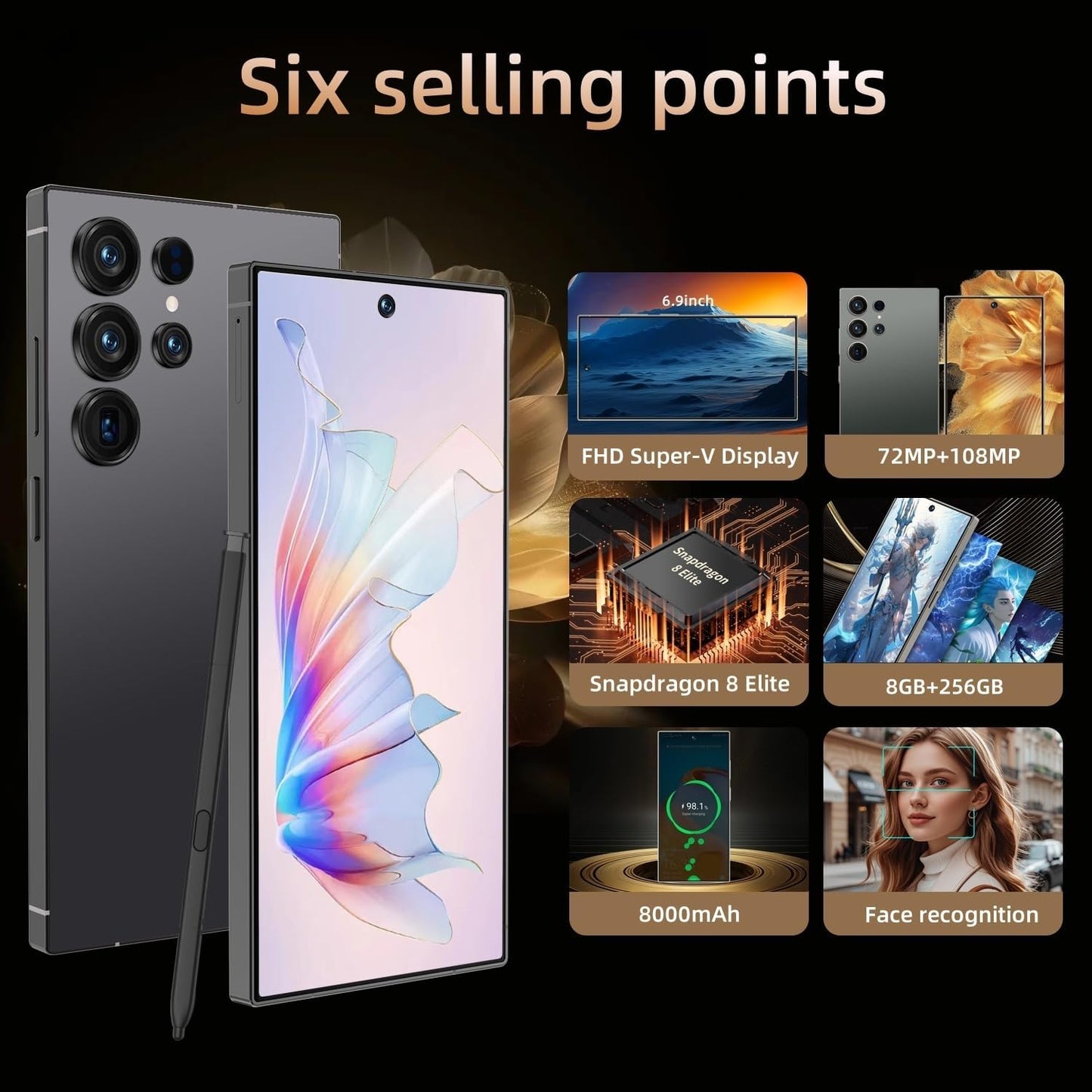 S25 Ultra Cell Phone 5G Unlocked Phone,Smartphone With Tool Pen, Android 15.0 Cell Phone