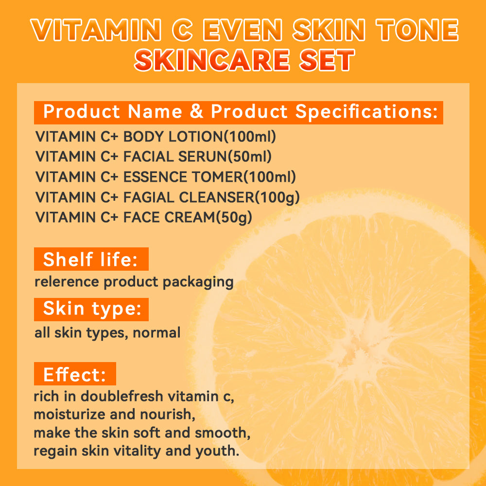Dr.ROSEVA Private Label Natural Organic Anti Aging Products VC Vitamin C Facial Skincare Cream Serum Cleanser 5 Pieces Skin Care Set Skin Care Gift Kit