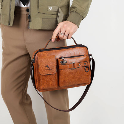Men's Large Capacity PU Shoulder Bag Retro Business Style