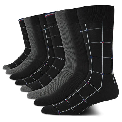 Tommy Hilfiger Mens Dress Socks - 8 Pack Comfort Stretch Crew Socks for Men - Crew Length Breathable Mens Work Socks (7-12) Size 7-12 BlackGrey